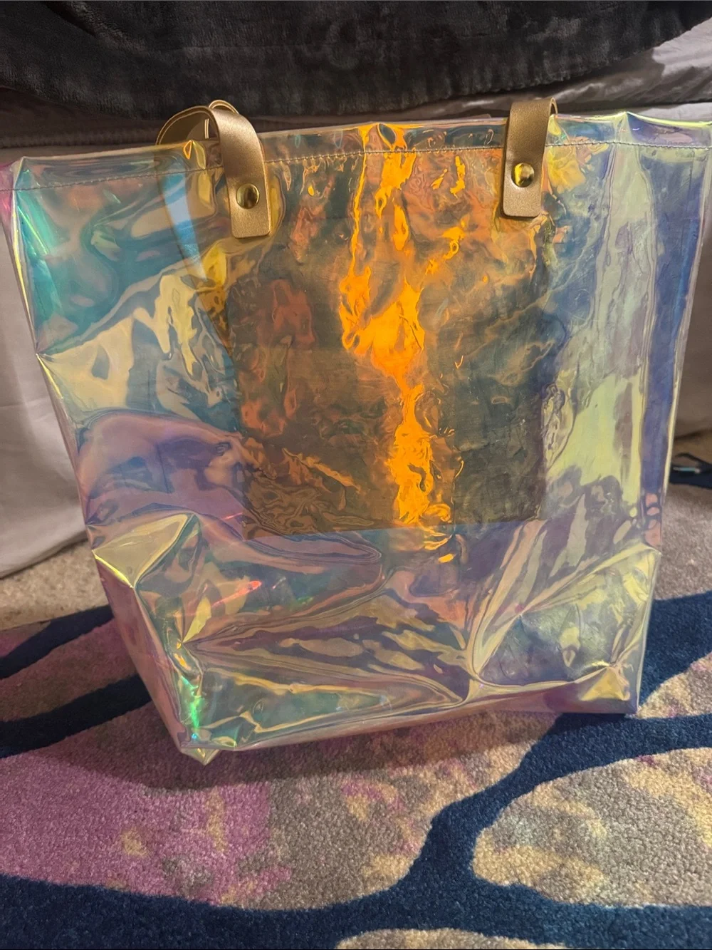 Hallmark Iridescent Holographic Tote with Gold Handles